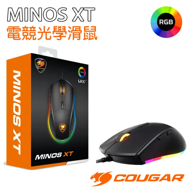 【COUGAR 美洲獅】MINOS XT 黑色 電競光學滑鼠(RGB背光)