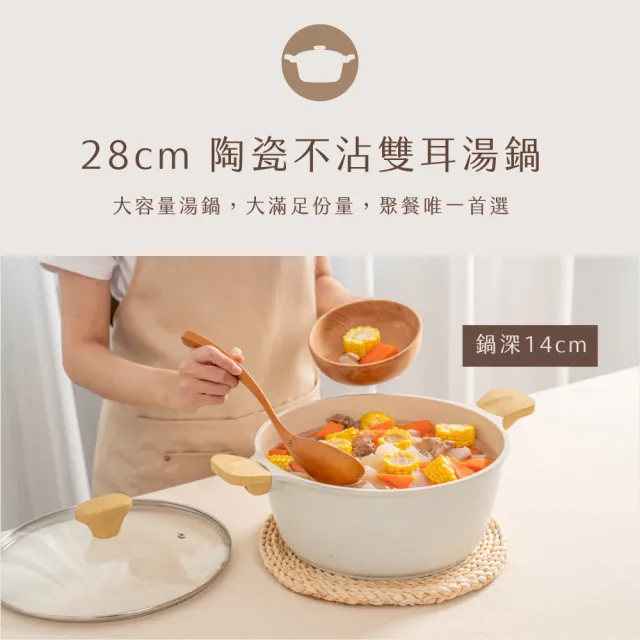 【KINYO】陶瓷不沾鍋牛奶鍋20cm(含蓋/湯鍋/泡麵鍋/電磁爐適用PO-2430W)