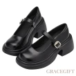 【Grace Gift】百搭圓頭厚底瑪莉珍鞋