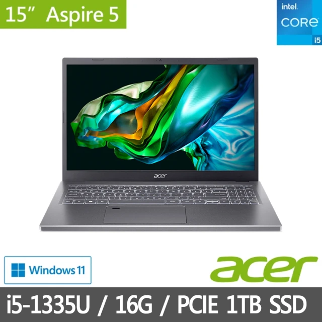 Acer 宏碁 15.6吋13代i5筆電(Aspire 5/A515-58M/i5-1335U/16G/1TB SDD/Win11)