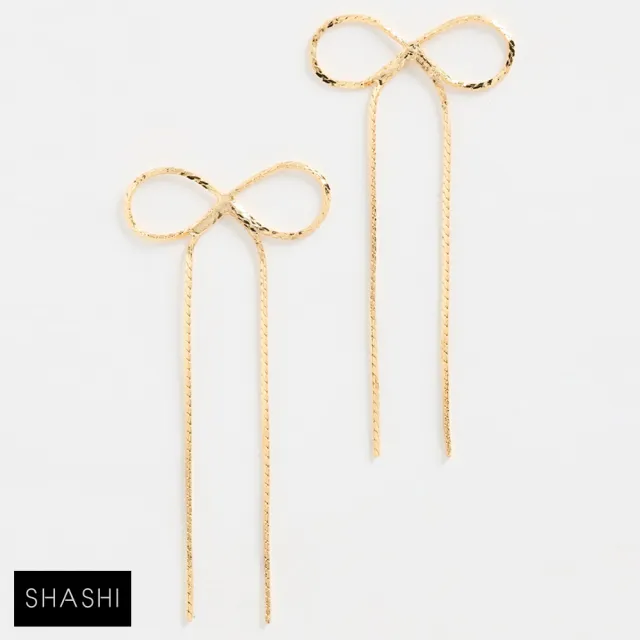 【SHASHI】紐約品牌 Kate 立體蝴蝶結耳環 典雅金色垂墜式耳環(蝴蝶結)