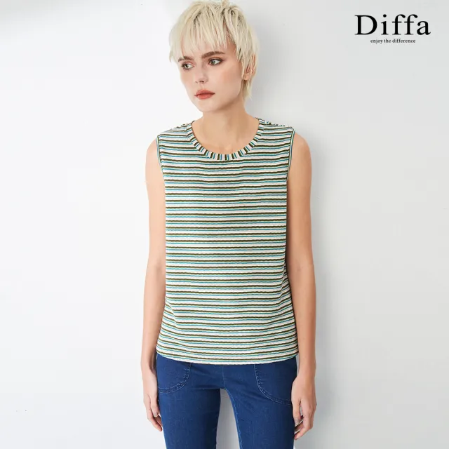 【Diffa】歐風質感綠條無袖針織衫-女