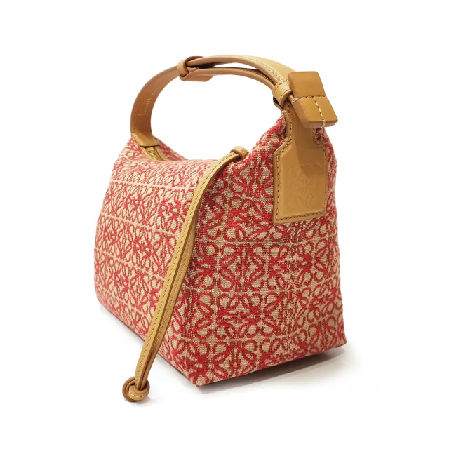 【LOEWE 羅威】A906K75X06 新款Cubi Anagram緹花布面拚接小牛皮手提包(紅色)