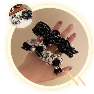 【NANA】母親節禮物 娜娜 小香風珍珠蝴蝶結高彈力大腸圈 NA113022107(兩入組 髮飾)