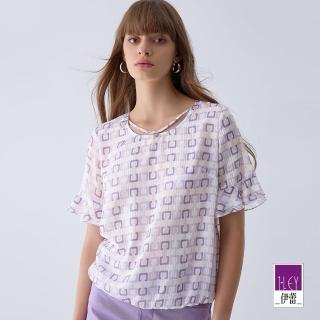 【iley 伊蕾】幾何印花織帶雪紡上衣(淺紫色；m-xl；1241181403)
