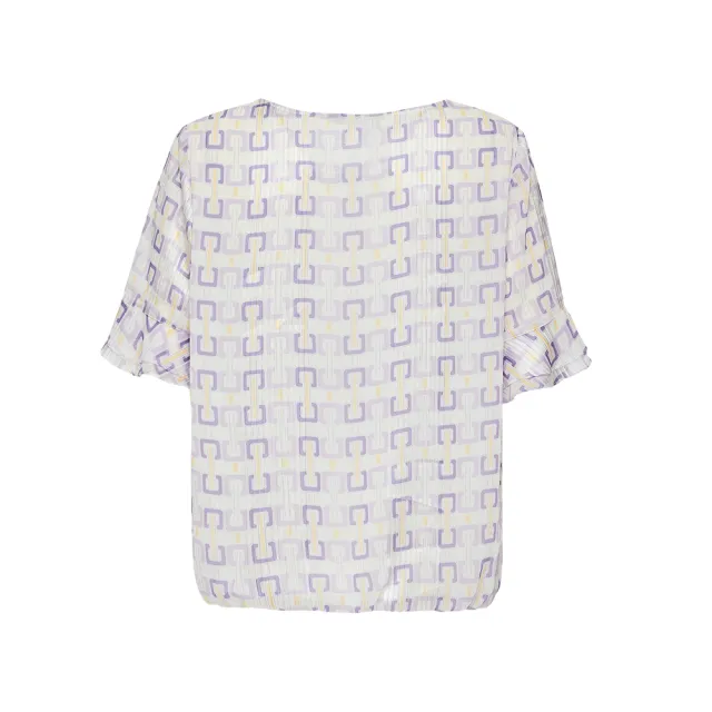 【ILEY 伊蕾】幾何印花織帶雪紡上衣(淺紫色；M-XL；1241181403)