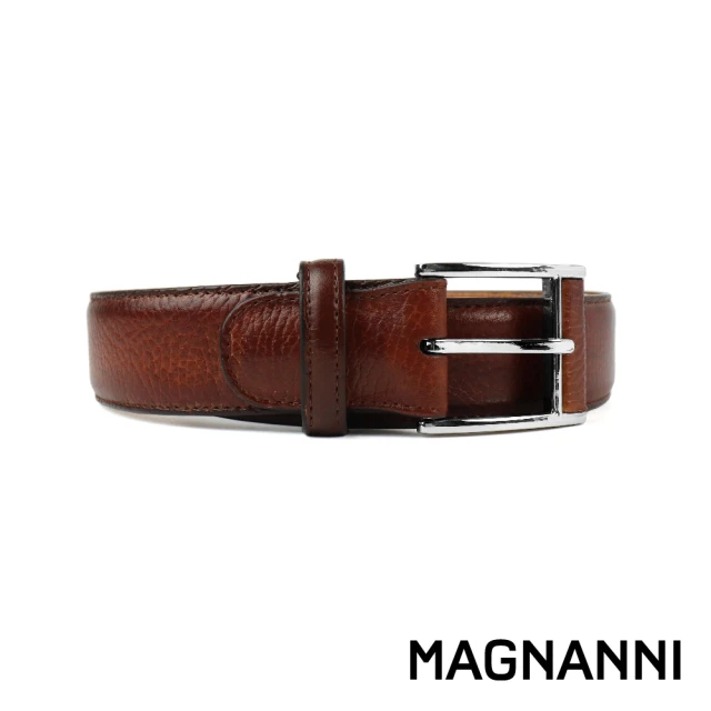 MAGNANNI 義大利荔枝紋針扣式皮帶 棕色(ZM575-COG)