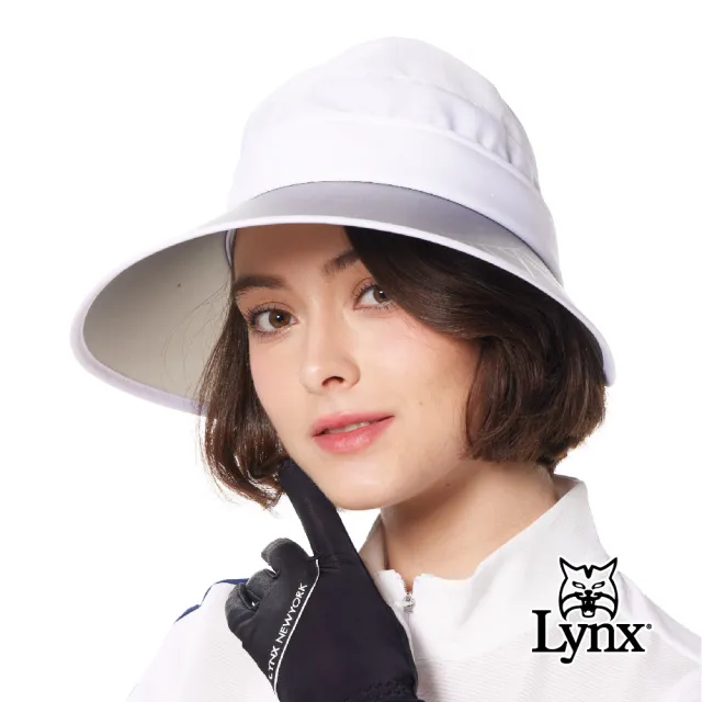 【Lynx Golf】女款抗UV功能可拆式變換中空帽造型帽眉品牌印花可調式大盤帽(白色)