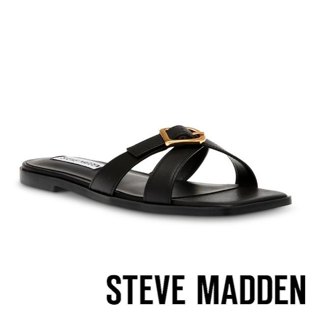 【steve madden】HEARTFELT 金屬扣環交叉帶拖鞋(黑色)