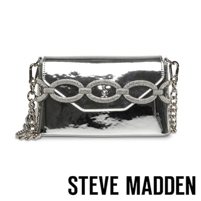 【steve madden】BSATIRE 亮面鑽飾鍊條斜背包(銀色)