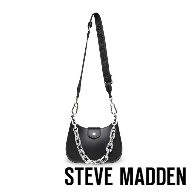 【steve madden】BJULIO 印花寬帶鍊條斜背包(黑色)