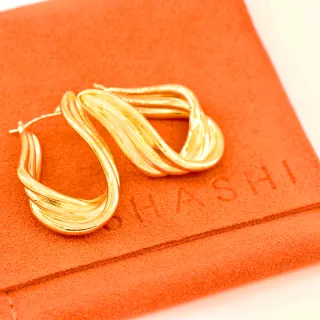 【SHASHI】紐約品牌 Lynx 立體緞帶耳環 波浪造型金色耳環(立體緞帶)