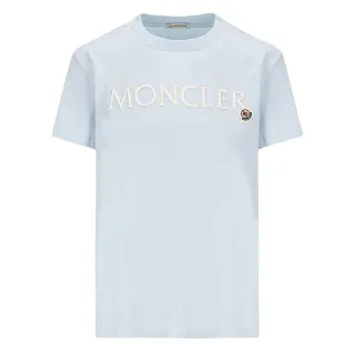 【MONCLER】女款 胸前刺繡英文名&品牌LOGO 短袖T恤-淺藍色(S號、M號、L號)