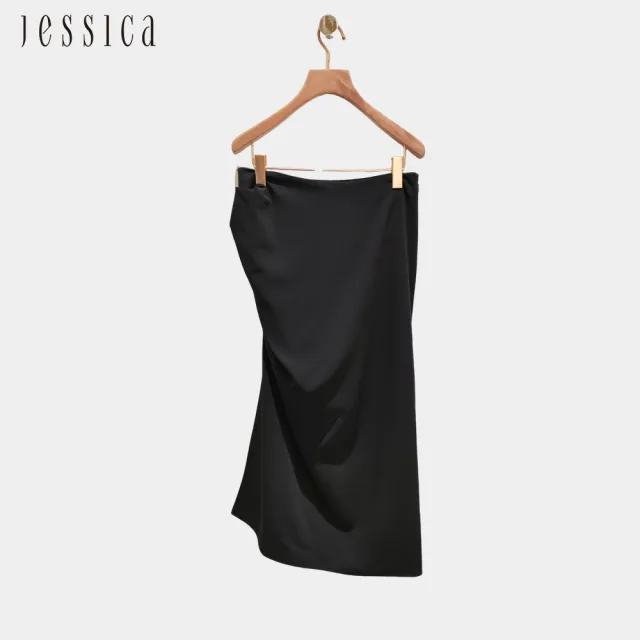 【JESSICA】出清品 優雅氣質修身不規則皺褶長裙235107