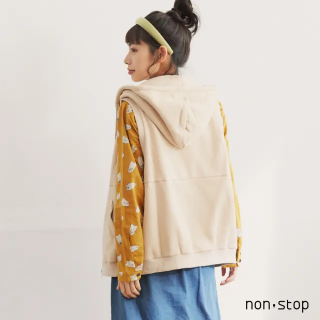 【non-stop】休閒內刷毛連帽背心外套-1色