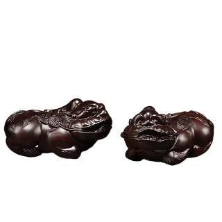 【公母貔貅】黑檀木開運招財貔貅擺件一對(鎮宅 保平安 事業 擋煞 防小人 風水擺設 裝飾 財位 喬遷送禮)