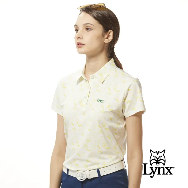 【Lynx Golf】女款吸溼排汗機能高爾夫立可拍照片圖樣造型Lynx繡花短袖POLO衫/高爾夫球衫(白色)