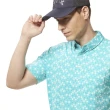 【Lynx Golf】男款吸汗速乾機能滿版形狀印花領尖扣設計胸袋款短袖POLO衫/高爾夫球衫(藍綠色)
