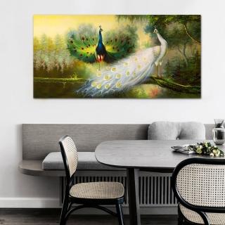 【御畫房】孔雀吉祥 國家一級畫師手繪油畫60×120cm(VF-140)