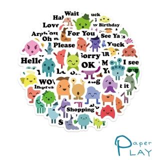 【Paper Play】創意多用途防水貼紙-趣味卡通小怪獸 46枚入(防水貼紙 行李箱貼紙 手機貼紙 水壺貼紙)
