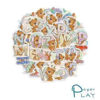 【Paper Play】創意多用途防水貼紙-卡通小熊字母數字塗鴉 39枚入(防水貼紙 行李箱貼紙 手機貼紙 水壺貼紙)