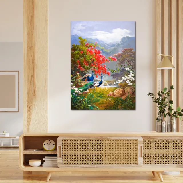 【御畫房】孔雀吉祥 國家一級畫師手繪油畫60×90cm(VF-95)
