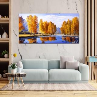 【御畫房】金秋溪水 國家一級畫師手繪油畫60×120cm(VF-124)
