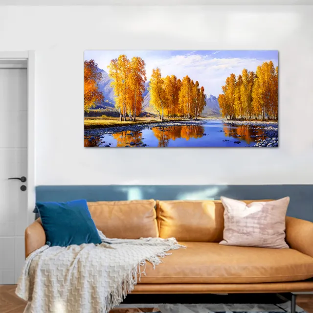 【御畫房】金秋溪水 國家一級畫師手繪油畫60×120cm(VF-124)
