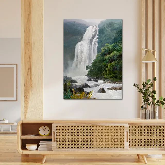 【御畫房】高山飛瀑 國家一級畫師手繪油畫60×90cm(VF-100)