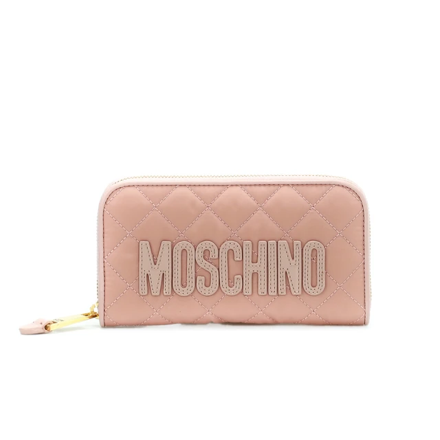 MOSCHINO 莫斯奇諾 經典菱格紋縫線LOGO長夾 裸粉色(2B810282012169U172)