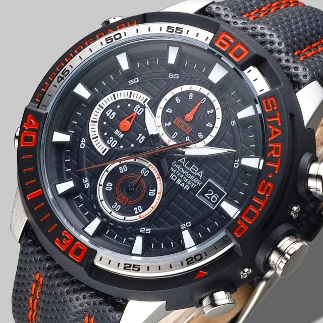 ALBA 雅柏手錶 終點線任務運動計時男錶-黑框黑面/AM3