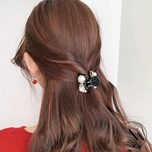 【NANA】娜娜 輕奢香奈風復古山茶花珍珠小髮夾 HPI13(髮夾 髮飾)