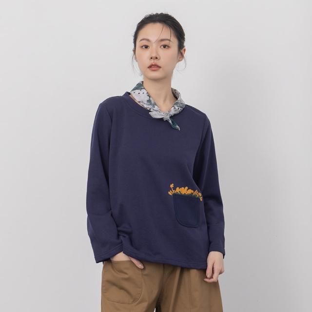 【MOSS CLUB】兔子漫畫印花圓領長袖上衣(藍 桔/魅力商品)