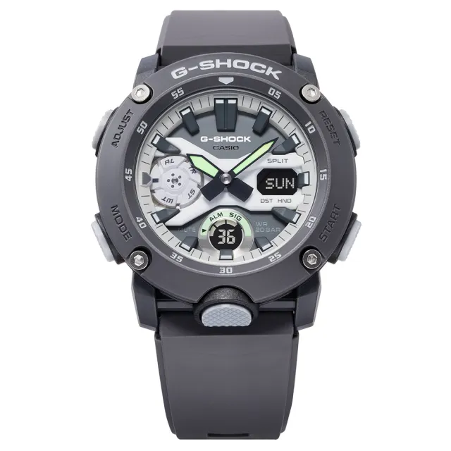 【CASIO 卡西歐】G-SHOCK 黑暗空間發光 霧面深灰圓殼雙顯錶(GA-2000HD-8A 防水200米)