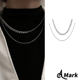 【A MARK】鈦鋼項鍊 雙層項鍊/雙層鍊帶疊戴風個性316L鈦鋼項鍊(A款 50CM)