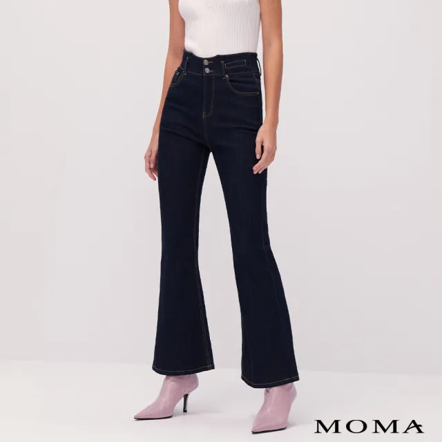 【MOMA】高腰微喇叭牛仔褲(深藍色)