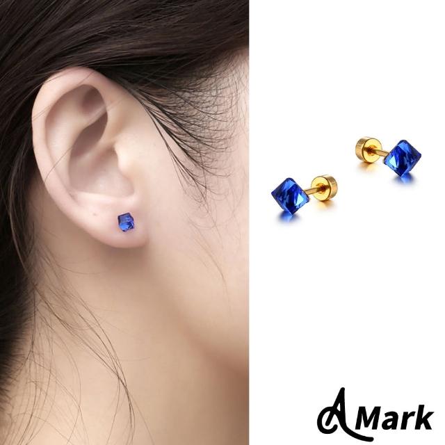【A MARK】鈦鋼耳釘 方晶耳釘/繽紛立體方晶316L鈦鋼耳釘 單只(3色任選)