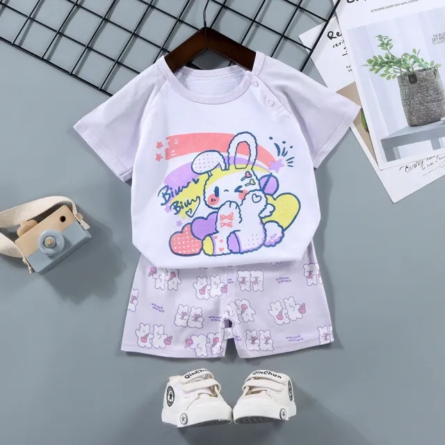 【Baby 童衣】男女童居家套裝 短袖外出套裝 短T-Shirt+短褲 89000(共１０色)