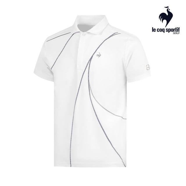【LE COQ SPORTIF 公雞】官方直營 高爾夫系列 男款白色高機能簡約曲線印花短袖POLO衫 QGT2J231