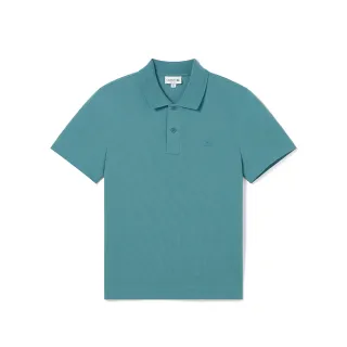 【LACOSTE】男裝-修身輕盈透氣短袖Polo衫(藍綠色)