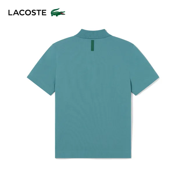 【LACOSTE】男裝-修身輕盈透氣短袖Polo衫(藍綠色)