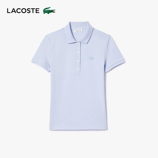 【LACOSTE】女裝-緊身彈性棉短袖Polo衫(紫藍色)