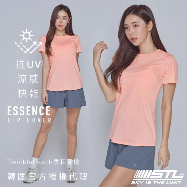 STL 韓國瑜伽 ESSENCE 女 運動機能 圓領 短袖 上衣 涼感 長版 微腰身 半蓋臀(TwinklePeach柔和蜜桃)