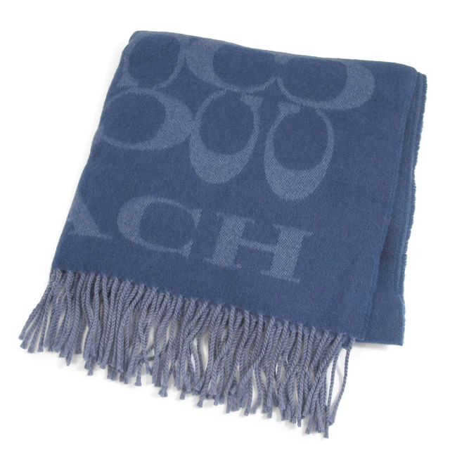 COACHCOACH 雙面LOGO羊毛圍巾(灰藍色)