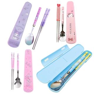 【SANRIO 三麗鷗】3件環保餐具真空組(美樂蒂 酷洛米 大耳狗 KITTY 帕洽狗 人魚漢頓)