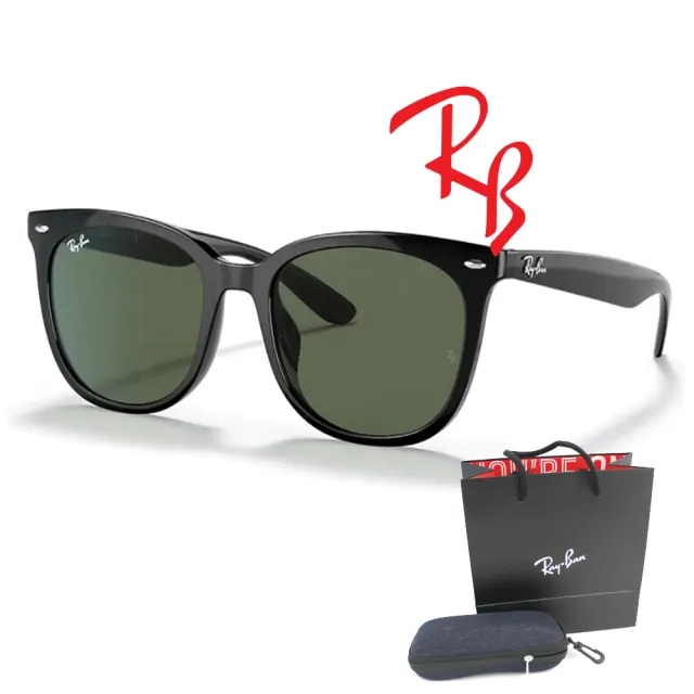 【RayBan 雷朋】亞洲版 時尚大鏡面太陽眼鏡 舒適加高鼻翼 RB4379D 601/71 黑框抗UV墨綠鏡片 公司貨