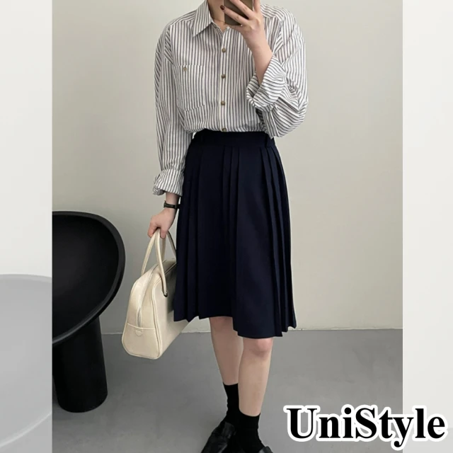 UniStyle 2件套長袖條紋連帽T闊腿休閒長褲 韓系歐妮