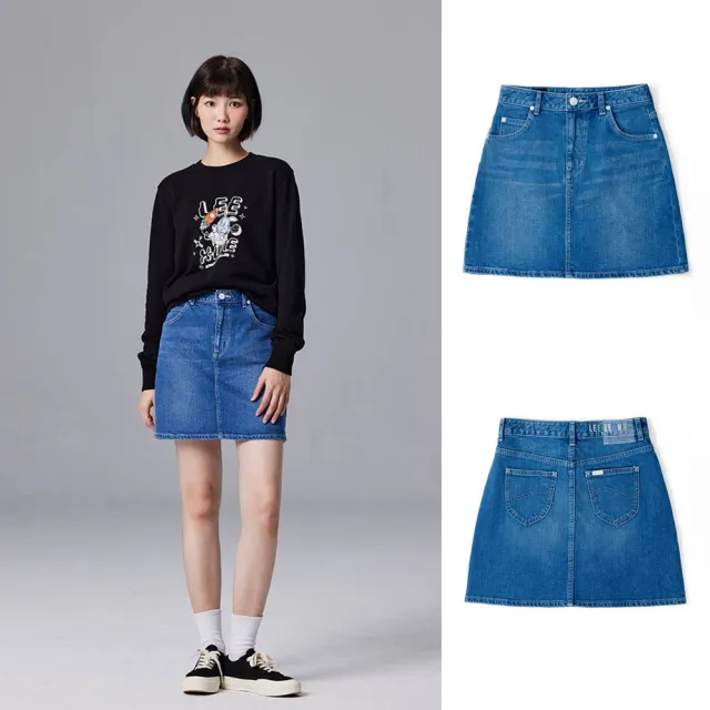 【Lee】女裝 牛仔短裙 / 彩色LEE JEANS 字母腰頭印花 中藍洗水(LL220164242)