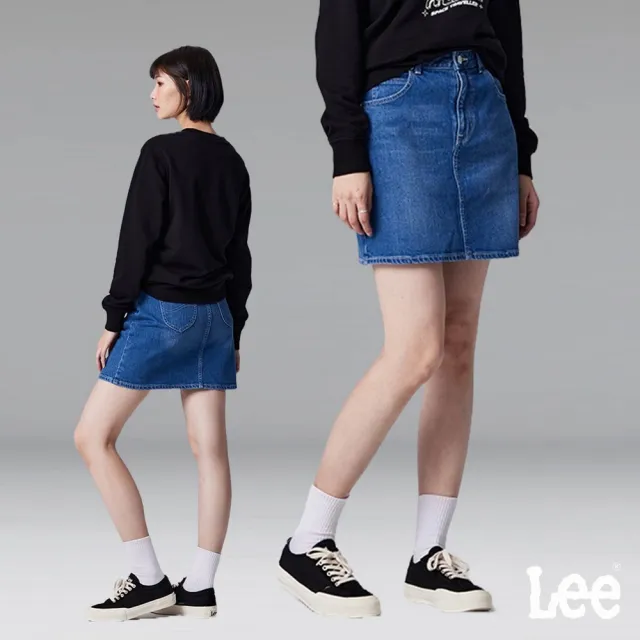 【Lee】女裝 牛仔短裙 / 彩色LEE JEANS 字母腰頭印花 中藍洗水(LL220164242)