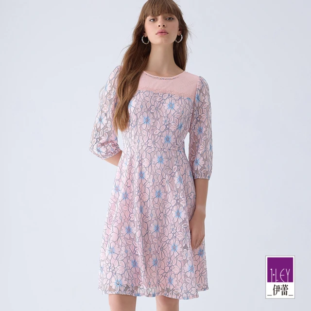 ILEY 伊蕾ILEY 伊蕾 花樣蕾絲七分袖洋裝(粉色；M-XL；1241017101)